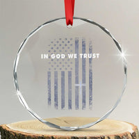 USA Flag Religious Quote Crystal Glass Ornament In God We Trust American Patriotic Faith 4th of July Cross