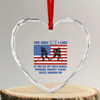 USA Gold Medal Hockey Patriotic American Flag Heart Crystal Glass Ornament The Only Ice I Like Champions
