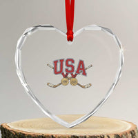 USA Ice Hockey Pride 1980 to 2026 Legacy Heart Crystal Glass Ornament Patriotic American Champions
