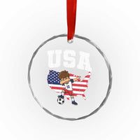USA Soccer Dabbing Boy American Flag Fan Crystal Glass Ornament