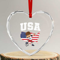 USA Soccer Dabbing Boy American Flag Fan Heart Crystal Glass Ornament