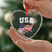 USA Soccer Dabbing Boy American Flag Fan Heart Crystal Glass Ornament