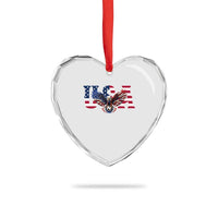 USA Soccer Eagle American Flag Fan Heart Crystal Glass Ornament