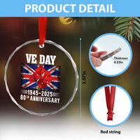 VE Day 80th Anniversary Crystal Glass Ornament 2025 Celebration Union Flag Poppies WWII Remembrance TS02