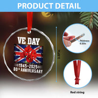 VE Day 80th Anniversary Crystal Glass Ornament 2025 Celebration Union Flag Poppies WWII Remembrance - Wonder Print Shop