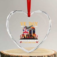 VE Day 80th Anniversary Heart Crystal Glass Ornament 2025 Celebration Union Flag WWII Remembrance - Wonder Print Shop