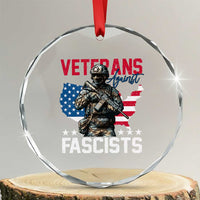 Veterans Against Fascists Crystal Glass Ornament Patriotic Soldier Vintage American Flag TS11