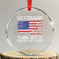 Veterans Are Not Suckers Or Losers Crystal Glass Ornament Veteran Vintage US Flag Protest
