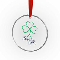 Video Game Lover St Patricks Day with Shamrock Controllers Crystal Glass Ornament