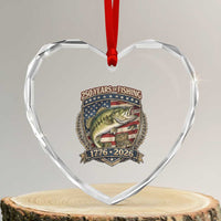 Vintage 250 Years Of Fishing Heart Crystal Glass Ornament American Flag Fisherman