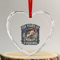 Vintage 250 Years Of Fishing Heart Crystal Glass Ornament Patriotic Angler