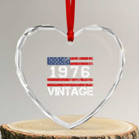 Vintage 50th Birthday Heart Crystal Glass Ornament Retro 1976 American Flag 50 Year Old