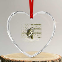 Vintage Bass Fishing Camouflage Heart Crystal Glass Ornament Patriotic Largemouth Bass Angler Fishing Lovers Fisherman Camo US Flag