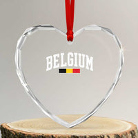 Vintage Belgium Flag Graphic Heart Crystal Glass Ornament Belgian Pride Patriotic Gift