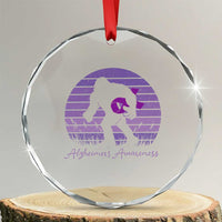 Vintage Bigfoot Alzheimers Awareness Crystal Glass Ornament Purple Ribbon Support Graphic