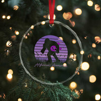 Vintage Bigfoot Alzheimers Awareness Crystal Glass Ornament Purple Ribbon Support Graphic