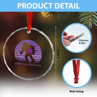 Vintage Bigfoot Alzheimers Awareness Crystal Glass Ornament Purple Ribbon Support Graphic