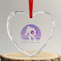 Vintage Bigfoot Alzheimers Awareness Heart Crystal Glass Ornament Purple Ribbon Support Graphic