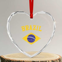 Vintage Brazil Flag Patriotic Brazilian Pride Heart Crystal Glass Ornament