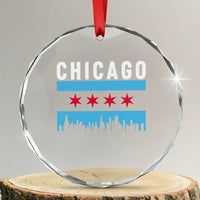 Vintage Chicago City Skyline Flag Crystal Glass Ornament