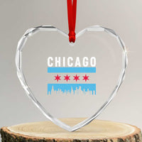 Vintage Chicago City Skyline Flag Heart Crystal Glass Ornament