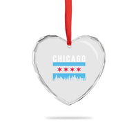 Vintage Chicago City Skyline Flag Heart Crystal Glass Ornament