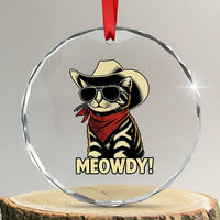 Vintage Cowboy Cat Crystal Glass Ornament Retro 90s Western Country Rodeo Meowdy Partner - Wonder Print Shop