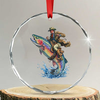 Vintage Cowboy Riding Rainbow Trout Crystal Glass Ornament Funny Fishing Western Rodeo