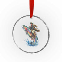 Vintage Cowboy Riding Rainbow Trout Crystal Glass Ornament Funny Fishing Western Rodeo