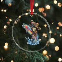 Vintage Cowboy Riding Rainbow Trout Crystal Glass Ornament Funny Fishing Western Rodeo