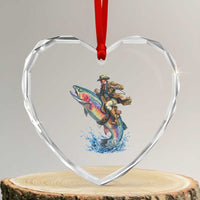 Vintage Cowboy Riding Rainbow Trout Heart Crystal Glass Ornament Funny Fishing Western Rodeo