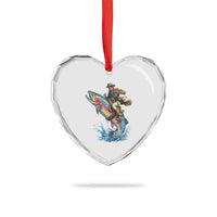 Vintage Cowboy Riding Rainbow Trout Heart Crystal Glass Ornament Funny Fishing Western Rodeo