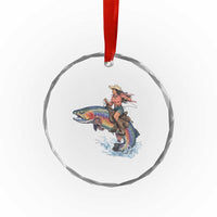 Vintage Cowgirl Riding Rainbow Trout Crystal Glass Ornament Funny Fishing Western Rodeo