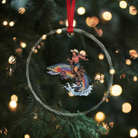 Vintage Cowgirl Riding Rainbow Trout Crystal Glass Ornament Funny Fishing Western Rodeo