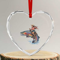 Vintage Cowgirl Riding Rainbow Trout Heart Crystal Glass Ornament Funny Fishing Western Rodeo