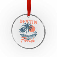 Vintage Destin Florida Beach Crystal Glass Ornament Sunset Palm Tree Graphic