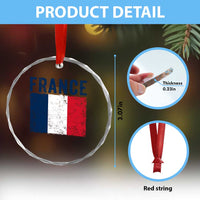 Vintage France Flag Distressed French Pride Patriotic Soccer Fan Graphic Crystal Glass Ornament