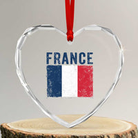 Vintage France Flag Distressed French Pride Patriotic Soccer Fan Graphic Heart Crystal Glass Ornament