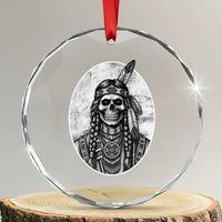 Vintage Gothic Skull Warrior Crystal Glass Ornament Native American Feather Chief