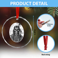 Vintage Gothic Skull Warrior Crystal Glass Ornament Native American Feather Chief