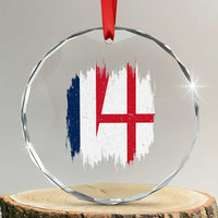 Vintage Grunge France England Flag Brush Stroke Graphic Crystal Glass Ornament French Anglo English Heritage Pride Match Day