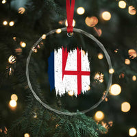 Vintage Grunge France England Flag Brush Stroke Graphic Crystal Glass Ornament French Anglo English Heritage Pride Match Day