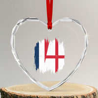 Vintage Grunge France England Flag Brush Stroke Graphic Heart Crystal Glass Ornament French Anglo English Heritage Pride Match Day