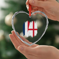 Vintage Grunge France England Flag Brush Stroke Graphic Heart Crystal Glass Ornament French Anglo English Heritage Pride Match Day