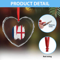Vintage Grunge France England Flag Brush Stroke Graphic Heart Crystal Glass Ornament French Anglo English Heritage Pride Match Day