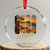 Vintage Hawaii Beach Travel Crystal Glass Ornament Sunset Ocean Landscape