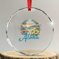 Vintage Hawaii Hibiscus Floral Crystal Glass Ornament Tropical Beach Vacation Graphic