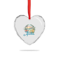 Vintage Hawaii Hibiscus Floral Heart Crystal Glass Ornament Tropical Beach Vacation Graphic