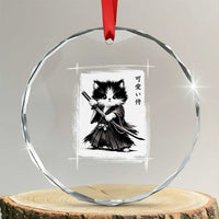 Vintage Japanese Art Samurai Cat Crystal Glass Ornament Sumie Kawaii Cat Lover Gift