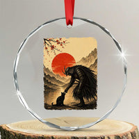 Vintage Japanese Art Samurai Warrior Black Cat Crystal Glass Ornament Ukiyoe Style Boop Meme